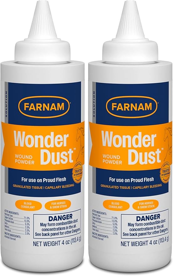 Farnam Wonder Dust Wound Powder, Blood Coagulant for Horses and Show Stock, for Use on Proud Flesh, Granulated Tissue, 4 Ounces (Pack of 2)