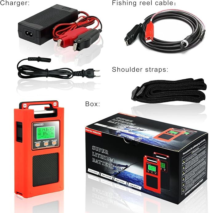 GP20A 14.8V Electric Reel Battery Compatible with Daiwa Tanacom 1000 750 Seaborg 500MJ Leobritz Shimano Plays BeastMaster ForceMaster Fishing Reel Battery with Charger and 1.5M Power Cord