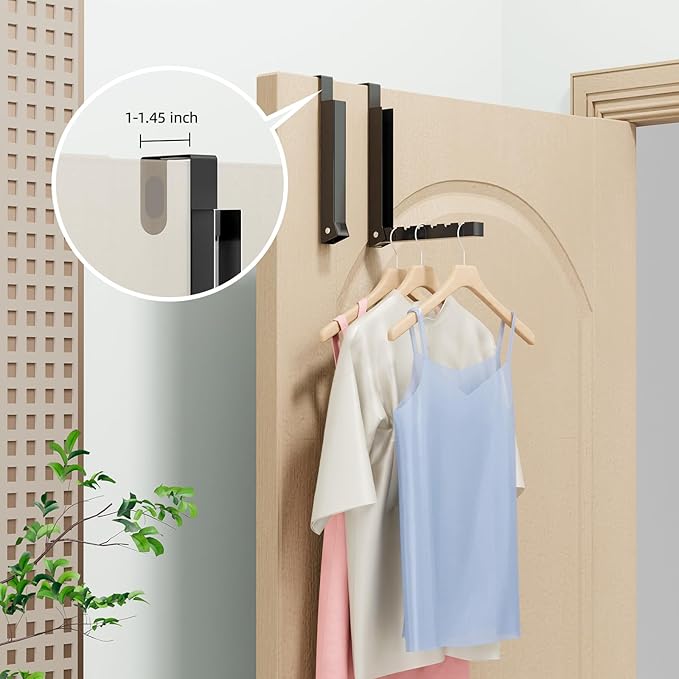Over The Door Hooks, Extended Over The Door Storage Hook,Space-Saving Over The Door Rack,Door Hooks for Hanging Clothes,Larger Capacity Over The Door Hanger (4, BK-Black)