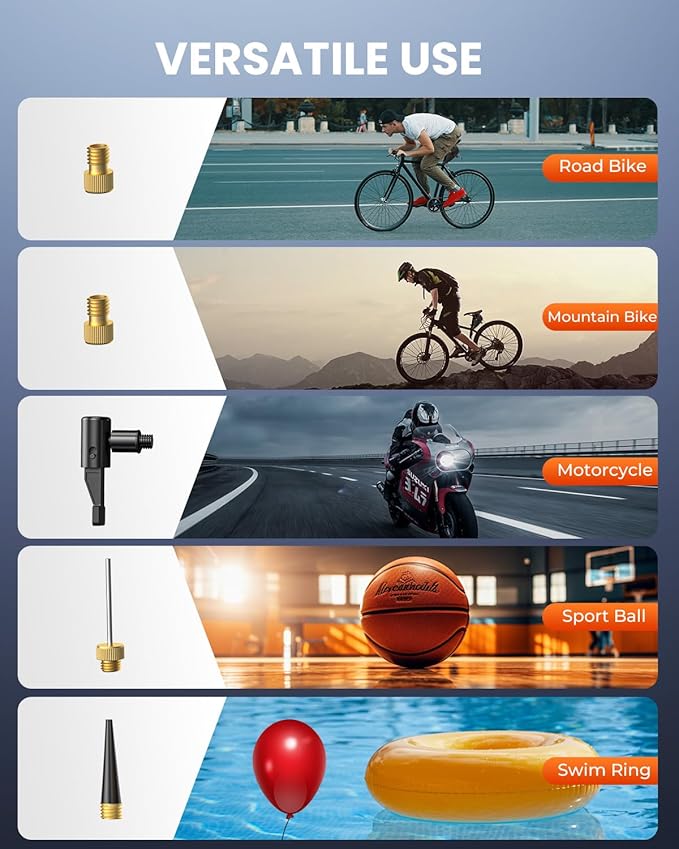 ETENWOLF Mini Bike Pump,20s Fast Inflate Bicycle Pump with Guage,150PSI Portable Electric Bike Air Pump with Presta and Schrader Valve for Mountain Bike,Road Bike,Motorcycle,Car,Sport Ball