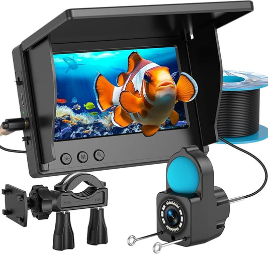 Underwater Fishing Camera TMACTIME 1080P HD, Portable Fish Finder with 4.3" LCD Display & Infrared Night Vision Light, IP68 Waterproof & 5000mAh, Fishing Camera for Ice Lake Boat Kayak Fishing - 30M