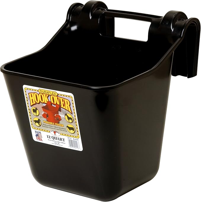 Little Giant® Plastic Hook Over Feeder | Mountable Livestock & Pet Feed Bucket | Horse Feed Bucket | Made in USA | 12 Quarts | Black