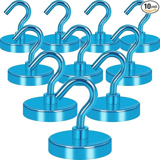 Neosmuk Magnetic Hooks, Heavy Duty 130lb+ Strong Magnet Hook for Cruise Cabins, Cruise Ship Essentials for Hanging, Metal Wall Refrigerator Hangers (RoyalBlue, 10 Pack)