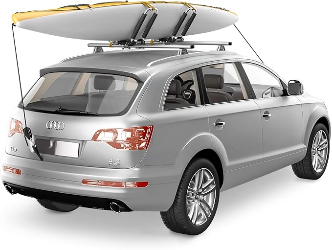 J-Bar Rack Roof Top Mount with 16 Ft Ratchet Lashing Straps, Folding Carrier for Your Canoe, SUP and Kayaks on SUV Car Truck