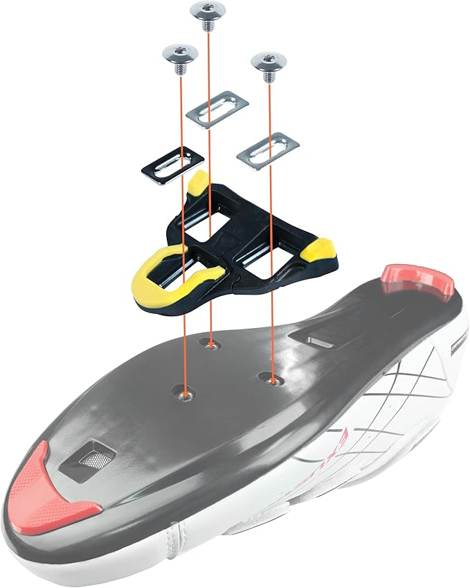 BV Bike Cleats Compatible with SPD-SL Pedal - Adjustable 6 Degree Float System for Ultimate Stability and Power Transfer - Durable Red Metal Cleats for Road and Indoor Cycling Shoes