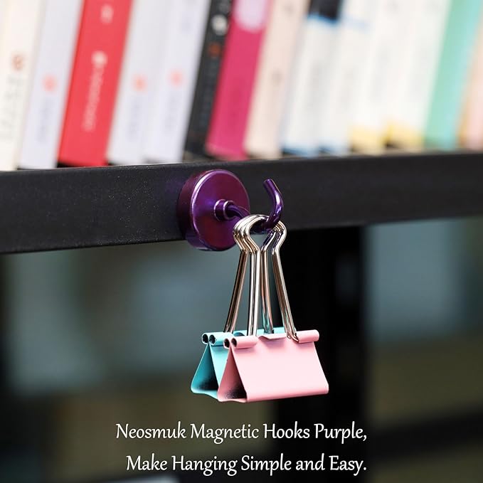 Neosmuk Magnetic Hooks, Heavy Duty 85lb+ Strong Magnet Hook for Cruise Cabins, Cruise Ship Essentials for Hanging, Metal Wall Refrigerator Hangers (Purple, 10 Pack)