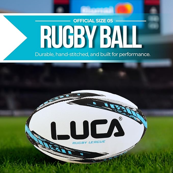 LUCA League Rugby Ball Size 4 & 5 | Hand Stitched, 3-Ply Durable Construction | Super Grip Texture | Training & Match Play Rugby Ball