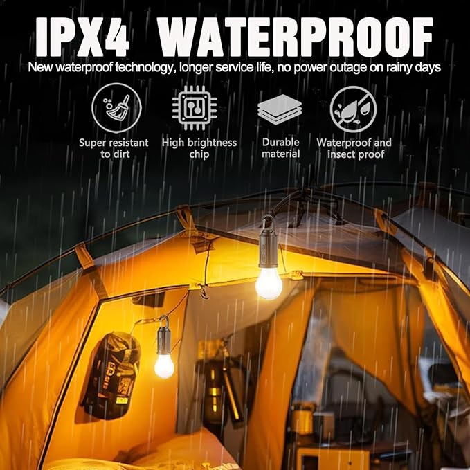 Solar Tent Camping Light Bulb Rechargeable Portable LED Camping Lantern3 Lighting Modes Tungsten Light Tent Lamp with Clip Hook for Camping, Hiking, Backpacking, Emergency Outage (T03)