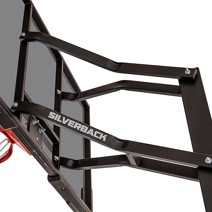 Silverback Height Adjustable In-Ground Basketball Hoop with Tempered Glass Backboard, Pro-Style Breakaway Rim & Backboard Pad