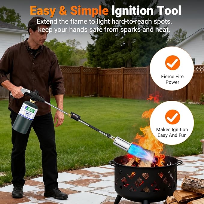 Sondiko Propane Torch Weed Burner, High Output Weed Torch Flamethrower, 30" Detachable Long Arm Heavy Duty Blow Torch For Garden, Wood, Ice, Snow, Melting(PROPANE TANK NOT INCLUDED)