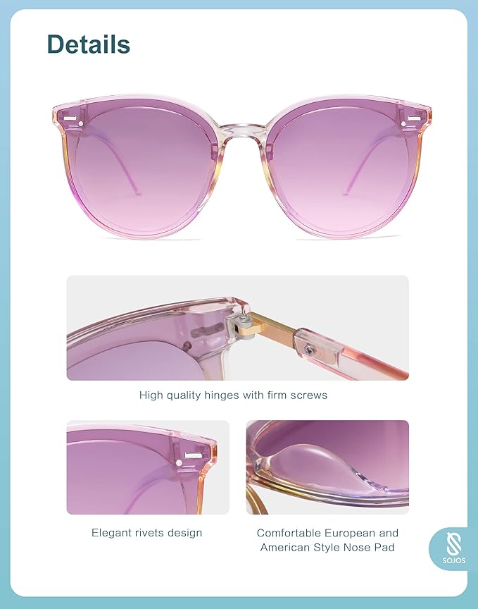 SOJOS Sunglasses Womens Trendy 2025 Classic Round Retro Vintage Shades Large Frame Sunnies SJ2067