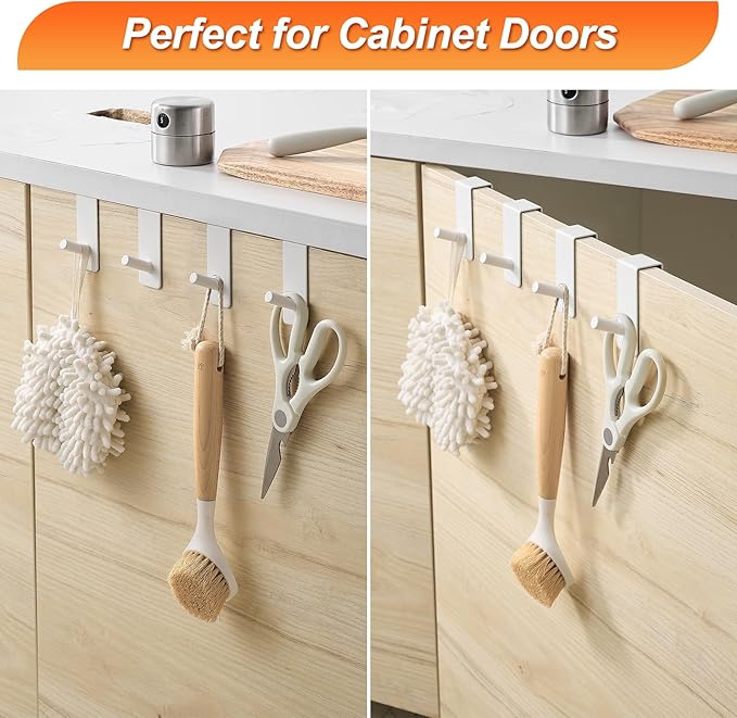 ARTOYS Over The Door Hooks (4 Pack) - Heavy Duty 20mm Wide Hangers for Thick Doors, Holds 50Lbs - EVA Foam Padded No-Scratch Hooks for Cabinets & Closets, White