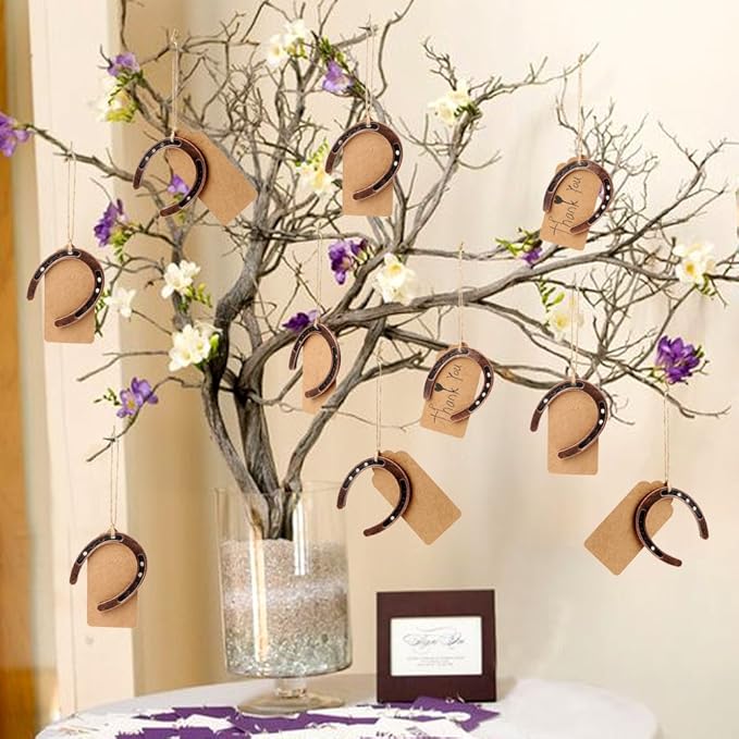 OurWarm 10pcs Good Lucky Horseshoe Wedding Favors with Kraft Tags Rustic Horseshoe Gifts for Vintage Wedding Party Decorations