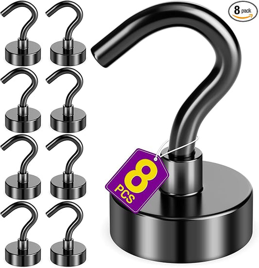 8 Pack Black Magnetic Hooks, 30 LB Neodymium Magnetic Hooks for Cruise Cabins, Strong Magnets with Hooks for Classroom, Mugs, Camper, Office, Kitchen, Metal Hooks for Cruise Ship Walls