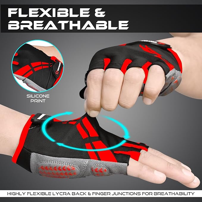 WESTWOOD FOX Cycling Gloves for Men Women,Half Finger Unisex Gel Padded Anti-Slip Mountain Bike Gloves, Breathable Shock Absorption Grip Palm Bicycle Summer Riding MTB Bike Gloves