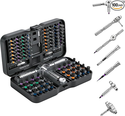 VMAN Ratchet Screwdriver Set, 100 in 1 magnetic Screwdriver sets, S2 Steel Bits, DIY Combination Flexible Shaft, Suitable for Furniture Assembly, Precision Electrical Appliance Repair, Bicycle Tools