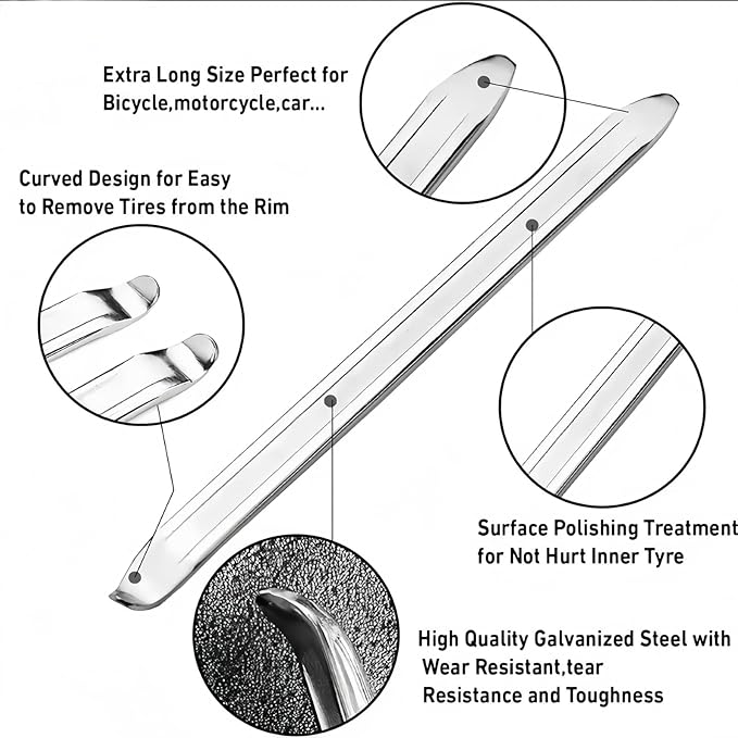3Pcs Bike Tire Levers,Motorcycle Tire Spoons Iron Set,Remove Tool for Bike,Bike Change Changing Tool Kit Set,11Lengthen Galvanized Type Steel Repair Tube