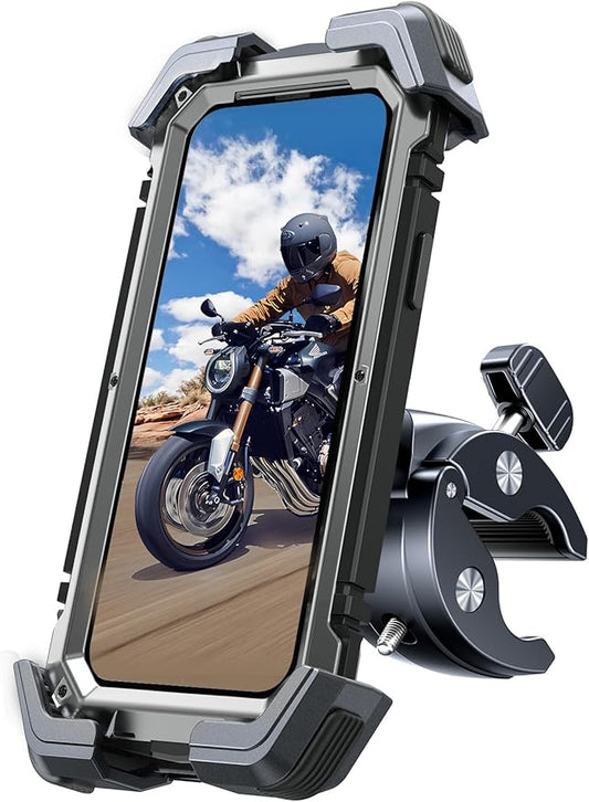 Bovemanx Motorcycle Phone Mount Holder, [Ultra-Stable][7 inch Phone Friendly] Bike Holder Handlebar Cell Clamp Harley Accessories for iPhone 16 15 14, 4-7" Smartphones