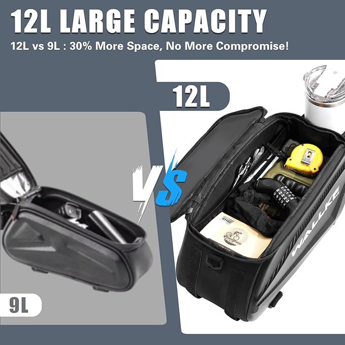 Wallke Hard Shell Bike Bag, 12L Ebike Bag for Bike Rear Rack, Waterproof Bike Saddle Bag with Reflector/Shoulder Strap/Rain Cover, Bike Panniers for Commuter Cycling Travel Wallke Ebike H9 Ultra H7