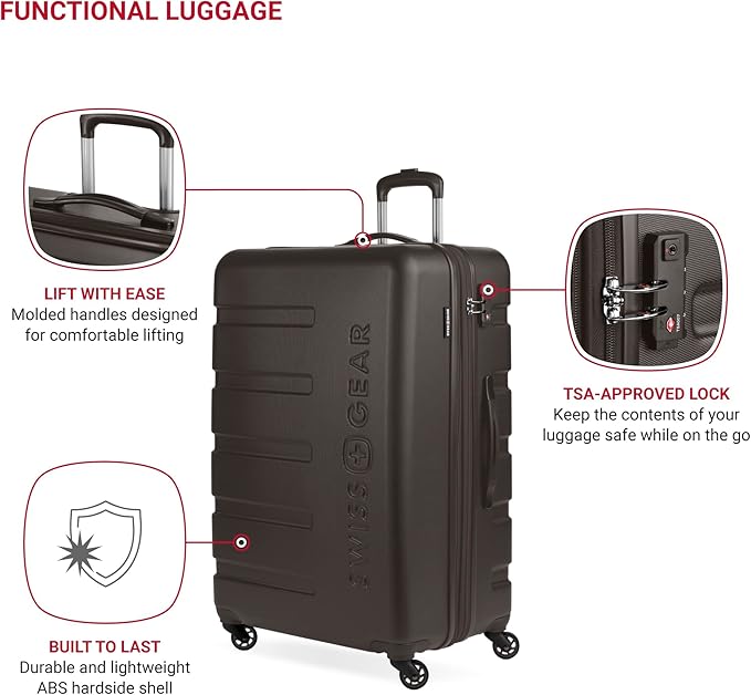 SwissGear 7366 シグネチャー ハードサイド 拡張可能ラゲッジ スピナーホイール、TSAロック、チョコレート、預け入れ用大型27インチ