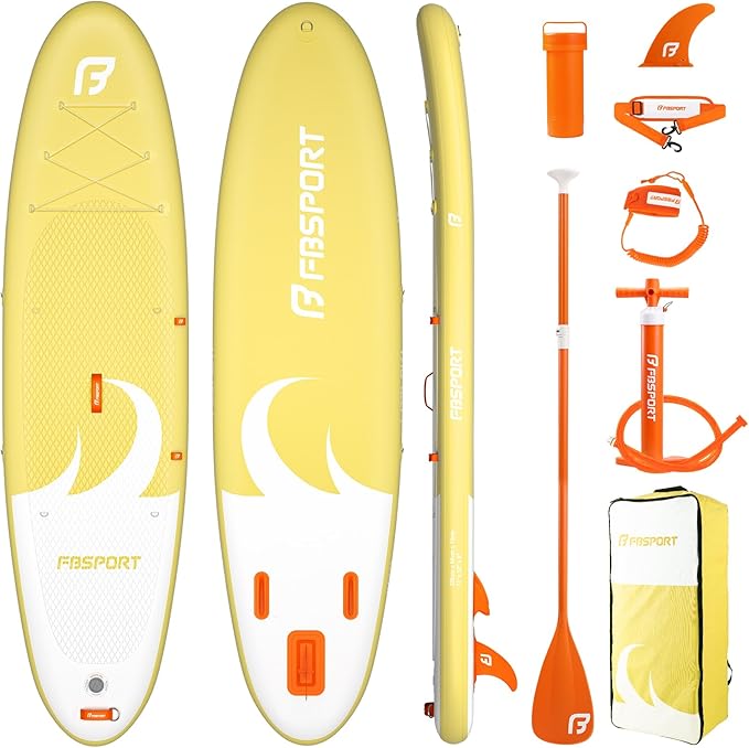 FBSPORT 11' Premium Stand Up Paddle Board, Yoga Board with SUP Accessories & Carry Bag | Wide Stance, Surf Control, Non-Slip Deck, Leash, Paddle and Pump for Youth & Adult