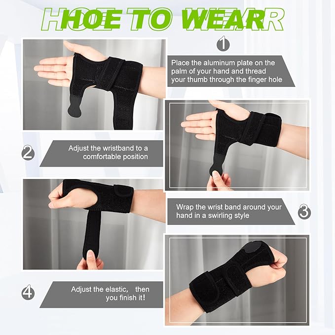 Shappy Bowling Wrist Support Brace with Thumb Spica Splint Right Hand Breathable Wrist Gloves Splint with Removable Aluminum Plate for Women Tendonitis Arthritis Sprains (Black)
