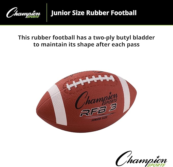 Champion Sports Rubber Football – Durable All-Weather Football with Enhanced Grip - Backyard Play & Training – Pee Wee to Official Sizes