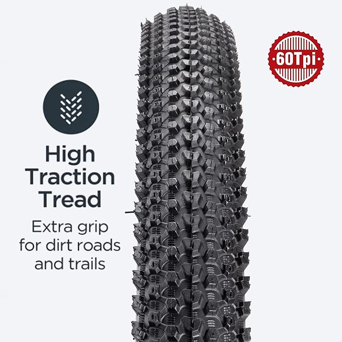 Replacement Bike Tire -26’’x1.95’’,26’’x2.25’’, 27.5’’x2.1’’, 27.5’’x2.2’’, and 29’’x2.2’’ Durable Folding Mountain Bike Tire - 60 TPI Bicycle Tires