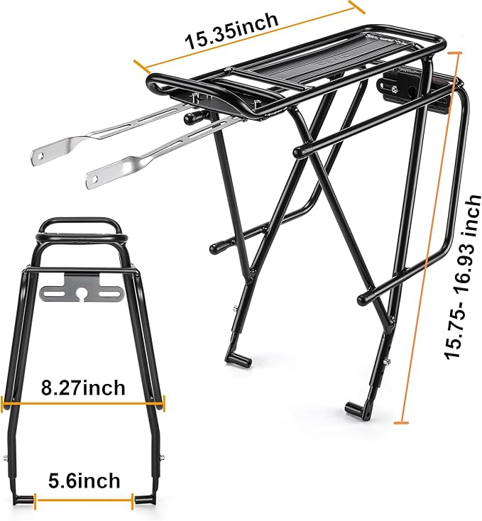 CXWXC Rear Bike Rack - Bike Cargo Rack for Disc Brake/Non-Disc Brake Mount - Bicycle Pannier Rack, Touring Carrier Rack fit 26”-29” and 700c