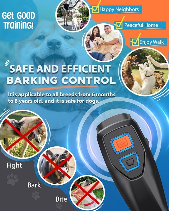 Dog Bark Deterrent Device, Ultrasonic Dog Trainer with 3 Modes, 50ft Range Anti Barking Device, Stops Unwanted Barking & Improves Dog Behavior, Dog WhistleSafe for Indoor Outdoor Use(Black)