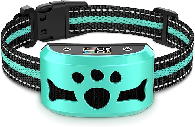 Dog Bark Collar for Large Dogs, Automatic Smart Vibratiing Anti Barking Device with Beep Shock Training Mode, Rechargeable & Waterproof Stop Bark Collar Deterrent, 8 Adjustable Sensitivity, Tiffany