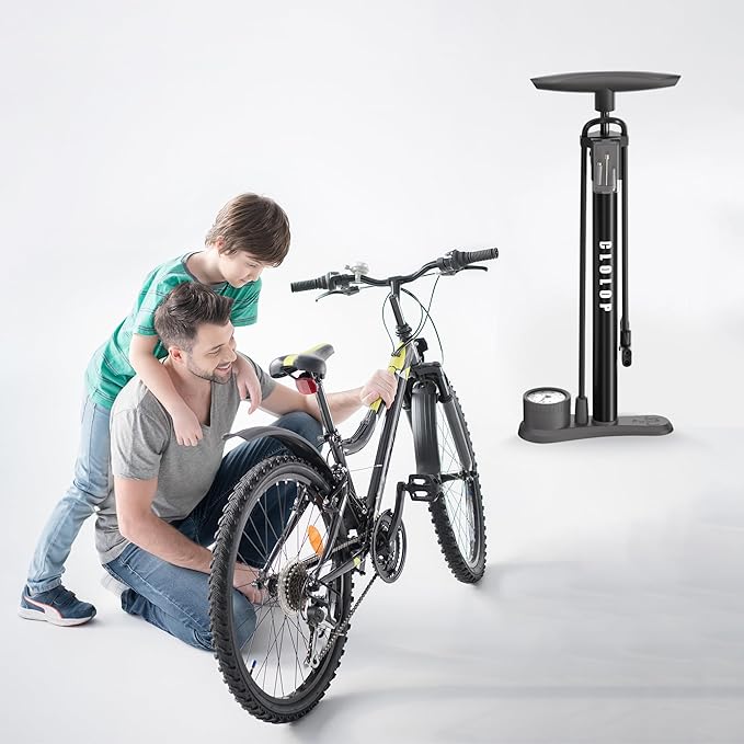 CLOLOP Bike Floor Pump with Gauge, Bike Tire Inflator, Air Pump, Bike Pump with Dual Presta & Schrader Valve Head, Bicycle Air Pump, Ball Pump for Road Bike, Mountain Bikes, Balls