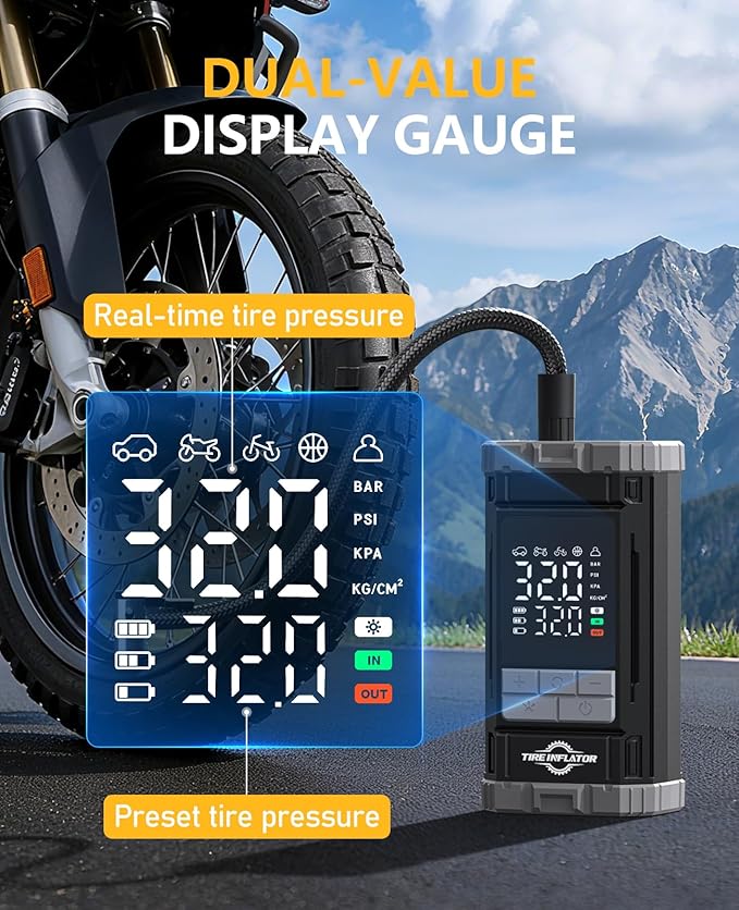 Tire Inflator Portable Air Compressor, 2X Fast Air Pump with Digital Gauge 150 PSI, Auto Shutoff for Roadside Inflation, Daily Car Care, Motorcycles, Bikes, and Sports Ball, One-Click Start