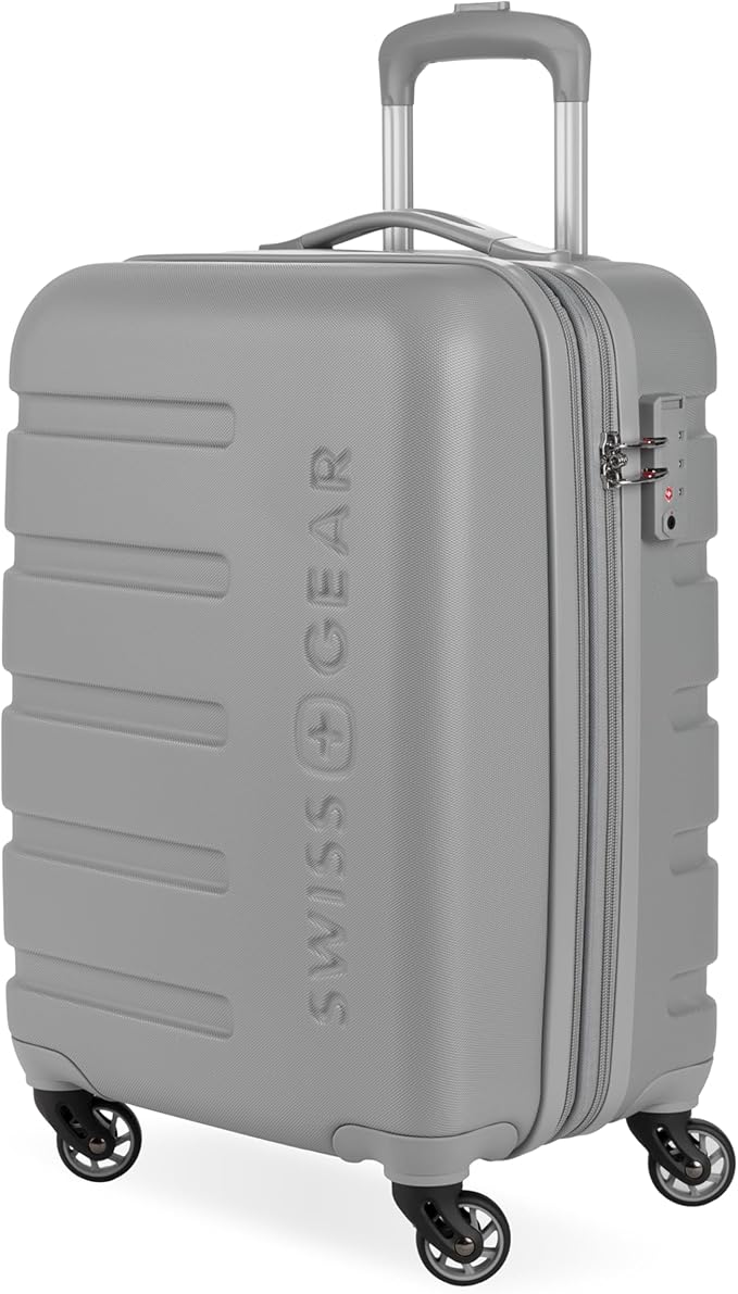 SwissGear 7366 シグネチャー ハードサイド 拡張可能ラゲッジ スピナーホイール、TSAロック、カップホルダー付き、グレー、機内持ち込み可能19インチ