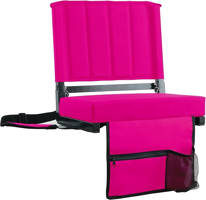 SPORT BEATS Stadium Seats with Back Support Bleacher Chairs with Back and Cushion Thick Padded Bleacher Seats Includes Shoulder Strap Pink 1pc Standard