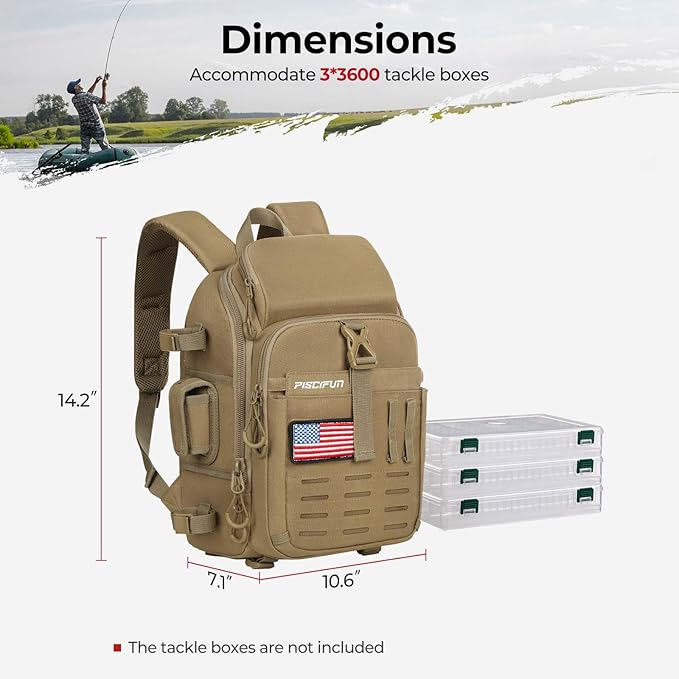 Piscifun Fishing Tackle Backpack with Rod & Gear Holder, Lightweight Fishing Tackle Storage Bag with Protective Rain Cover