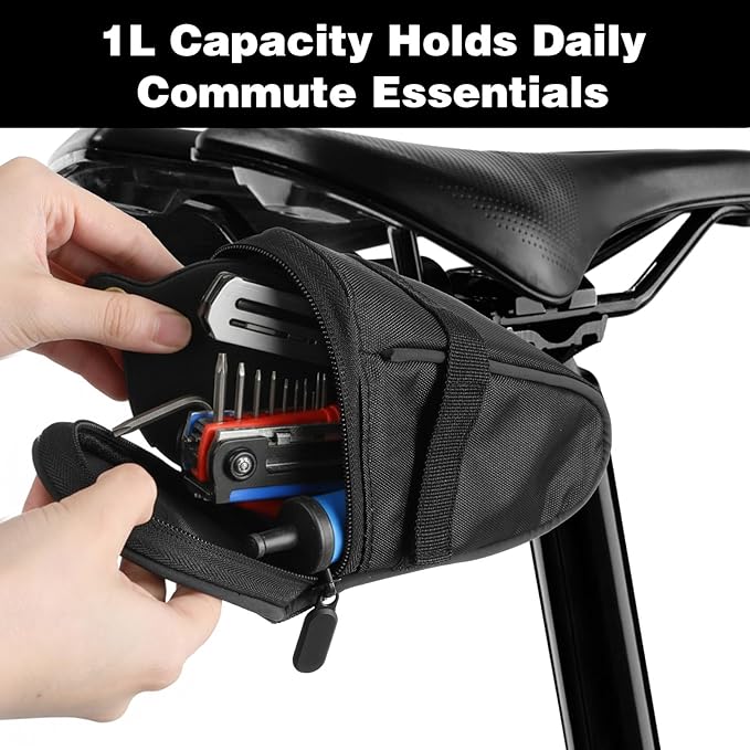 Reflective Bike Seat Bag, Black Bicycle Saddle Bag, Waterproof Bike Pouch, 18 x 8.5 x 10 cm Bikes Storage Bags, Cycling Accessories for Mountain Road Foldable Bikes