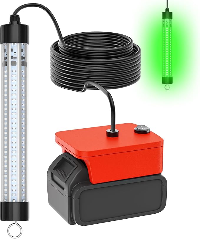 Underwater Fishing Light Compatible for Milwaukee 18V Battery，LED Green Light for 60W IP68 6000 Lumens Fish Attracting, Night Fishing for Docks Boats or Kayaks(no Battery)
