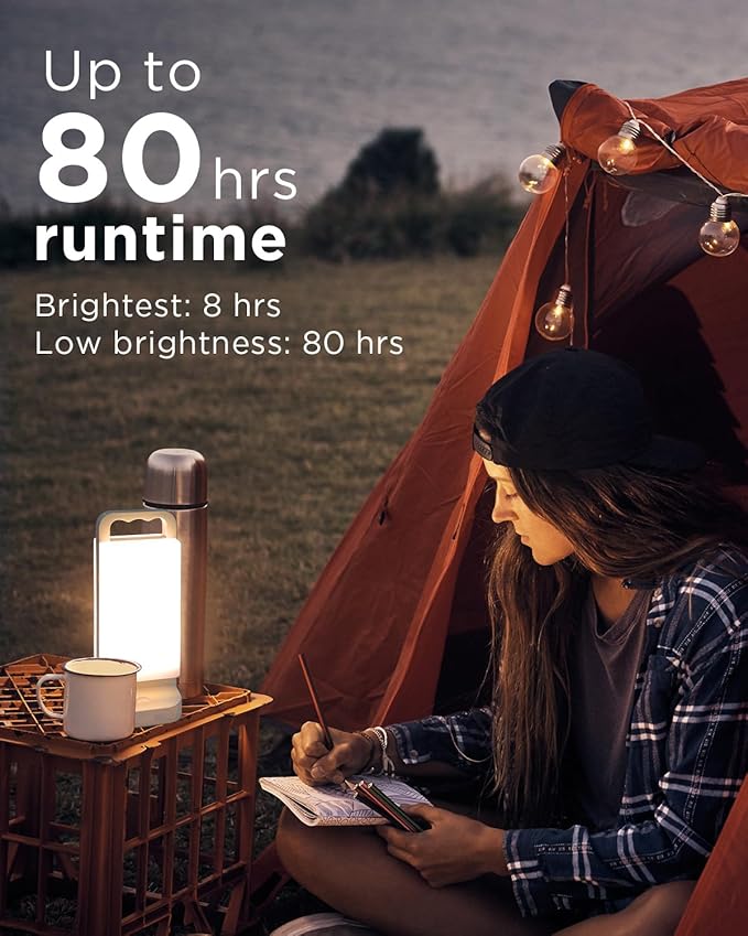 Solar Camping Lantern, Rechargeable Battery Powered Camping Light 6000mAh Up to 80HRS Lasting, Dimmable Night Lamp, Survival gear for Emergency, Power Outages, Outdoor, Indoor