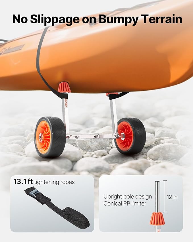 VEVOR Kayak Cart, 230/250lbs Canoe Cart Dolly with 7.5in/10in Solid Rubber Tires & Kickstand, Adjustable Width, Detachable Portable Watercraft Cart for Kayaks, Canoes, Paddle Boards