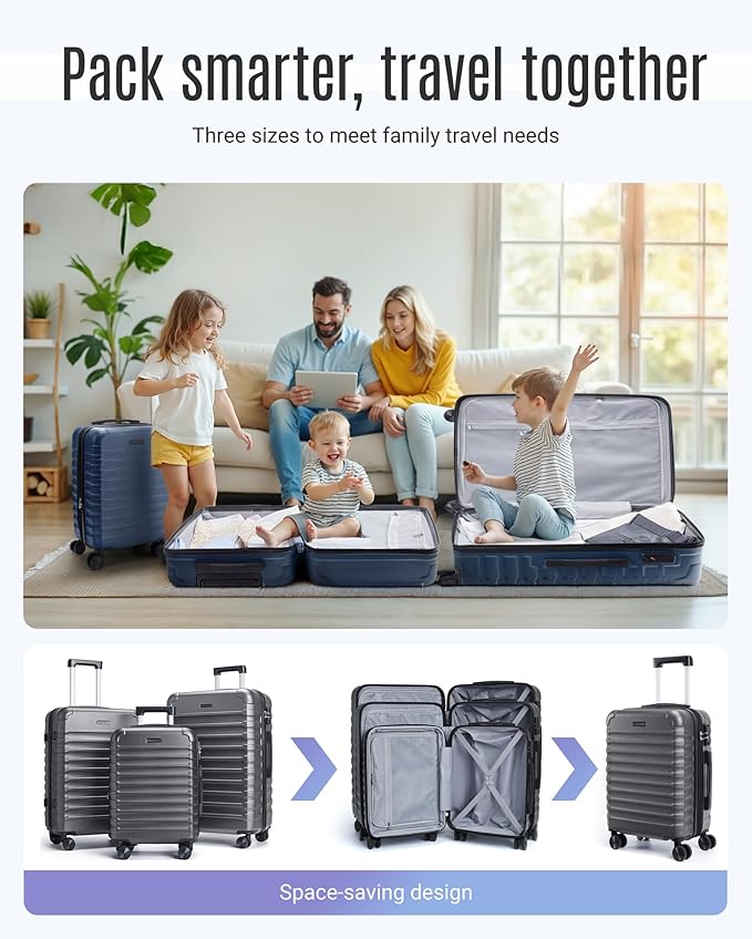 LIGHT FLIGHT スーツケースセット 3点セット 耐久性 スピナーホイール付き 3ピース ハードサイド 軽量 TSAロック付き 大型受託手荷物 20/24/28インチ グレー