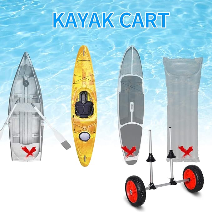 Soozier Kayak Cart, Trolley Trailer Kayak Wheels with Strong Aluminum Frame, Adjustable Width Crossbar, & Large Tires