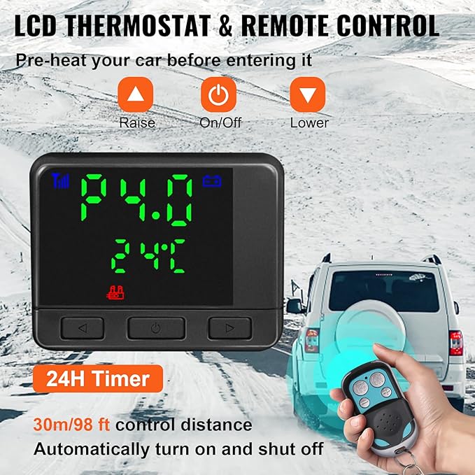 VEVOR ディーゼルヒーター 12V リモートコントロールとLCDディスプレイ付きオールインワンディーゼルエアヒーター 5L燃料タンク 急速加熱 ポータブルディーゼルパーキングヒーター RV トラック用 8KW ベーシック ブラック