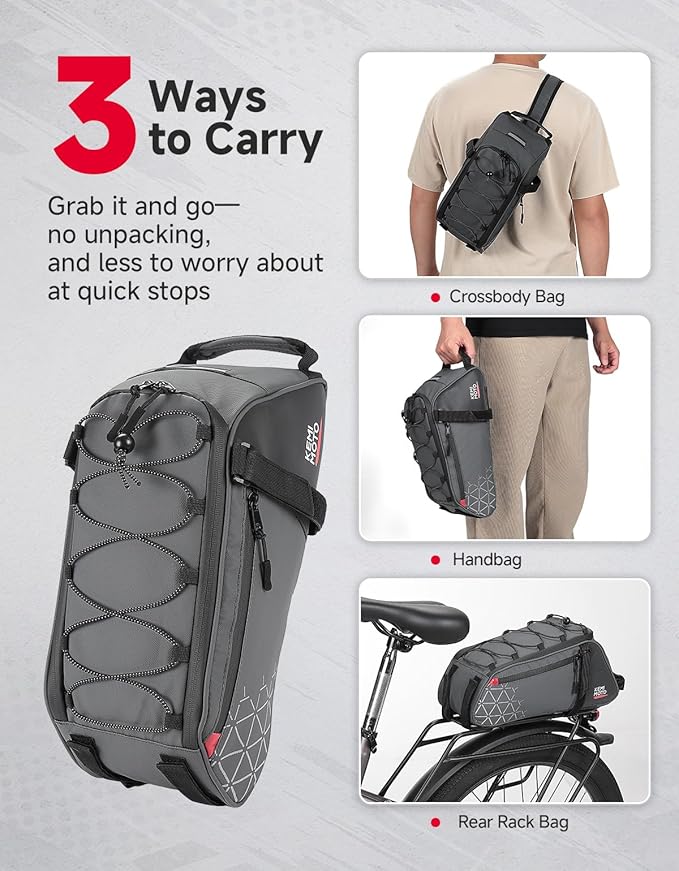 KEMIMOTO Rear Bike Rack Bag - 8L PVC Water Resistant Ebike Bags for Bicycle Rear Rack, Bicycle Trunk Pannier for Commuter Travel Shopping and Cycling (Grey)