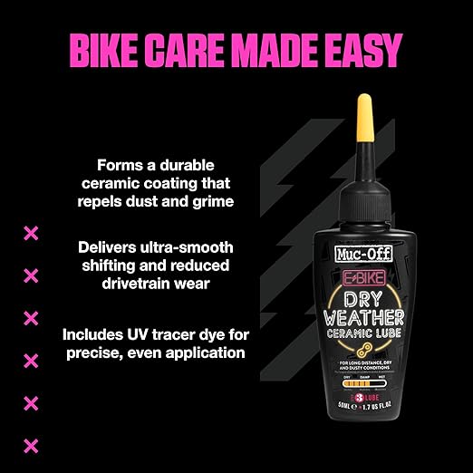 Muc-Off eBike Dry Chain Lube, 1.7 fl oz - Bike Lube, Bike Chain Oil, Chain Wax for Dry Weather Conditions - Bike Lubricant for Electric Bikes