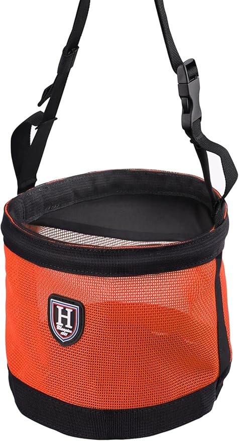 Harrison Howard Horse Muzzle Feed Bag Nylon Mesh Grain Feed Bag with Padded Neck Strap Adjustable Belt Orange Small