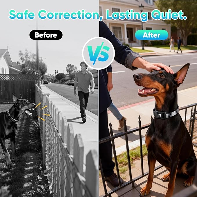 Dog Bark Collar for Large Medium Small Dogs, Effective No-Bark Collar, Smart Barking Collar, Rechargeable Bark Collar with 7 Sensitivity, 3 Modes, IP67 Waterproof, Blue+Black, 2 Pack