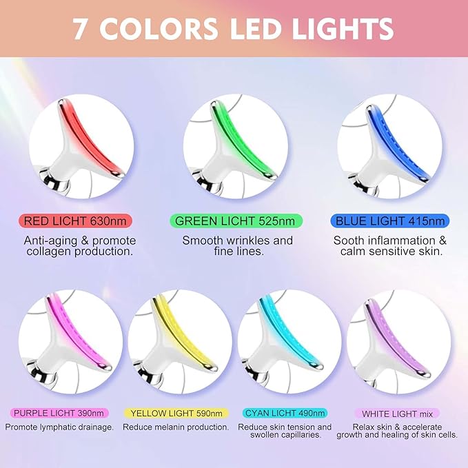 Facial Massager,Red-Light-Therapy-for-Face and Neck Massager,7 Colors Womens Skin Rejuvenation Lifting Facial Massager Tool for Toning,Glow Boost (White)