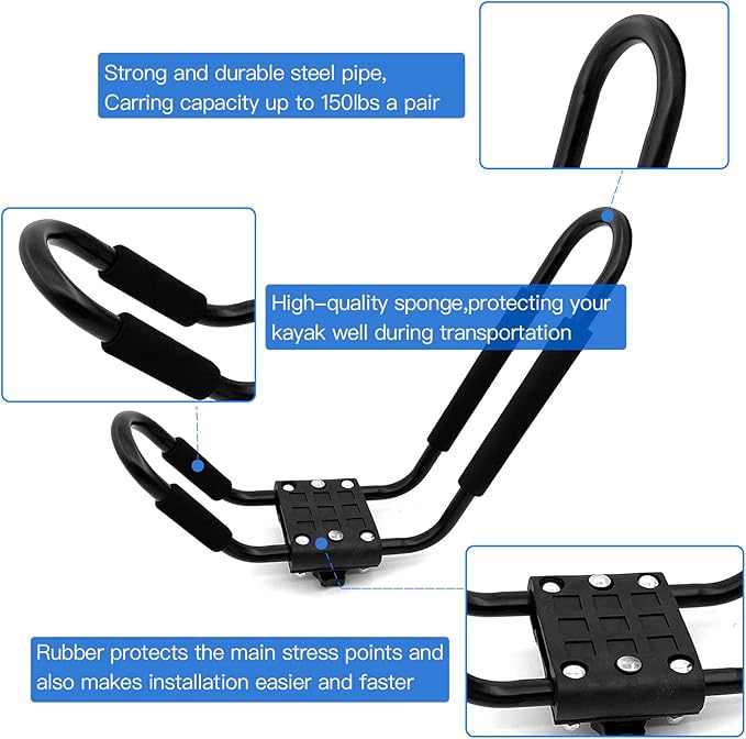 Taelakeni 1 Pairs Kayak Carrier Roof Racks, Universal Cars Kayak Canoe Roof Rack for SUV, Jeeps