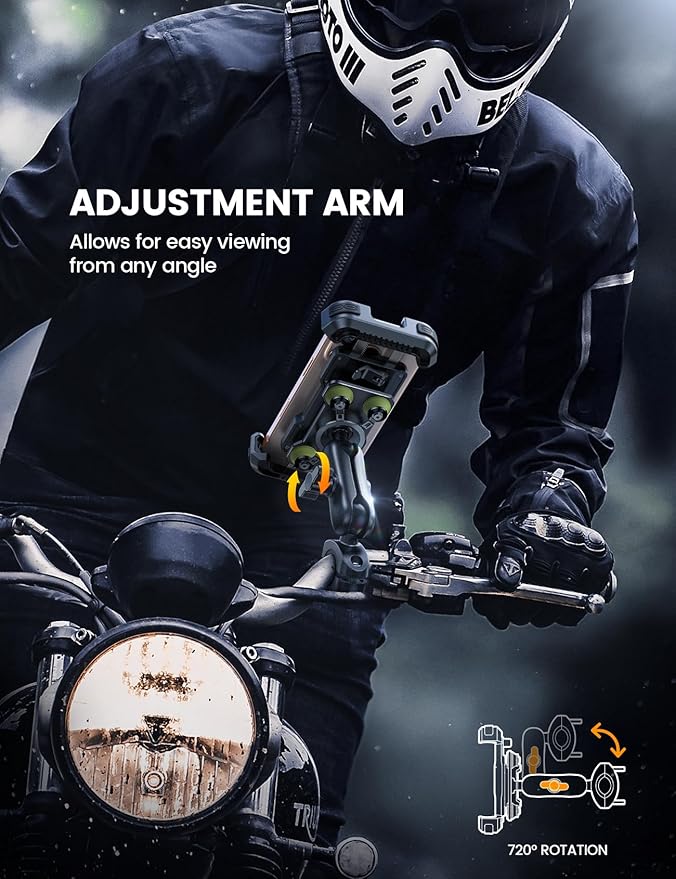 Lamicall Motorcycle Phone Mount Holder - [Dual Vibration Dampener] [Metal Adjustment Arm] Motorcycle Cell Phone Holder, Bike Handlebar Phone Mount, for iPhone 16 15 14 Pro Max, 4.7-6.7" Phones, Green